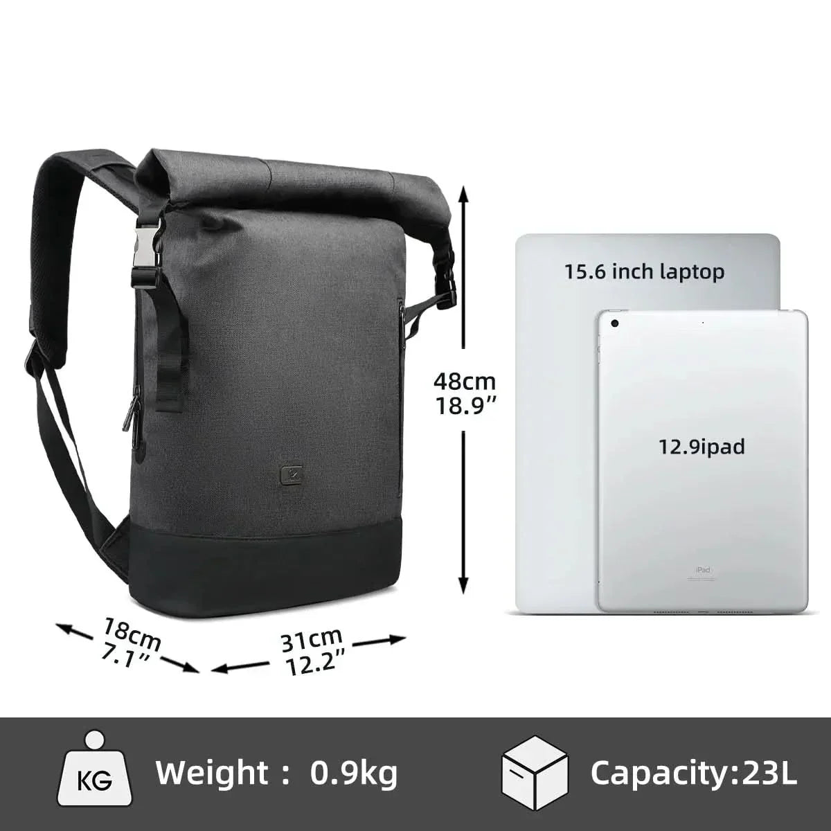 CityTrail Rolltop-ryggsekk med USB-port for utendørs bruk