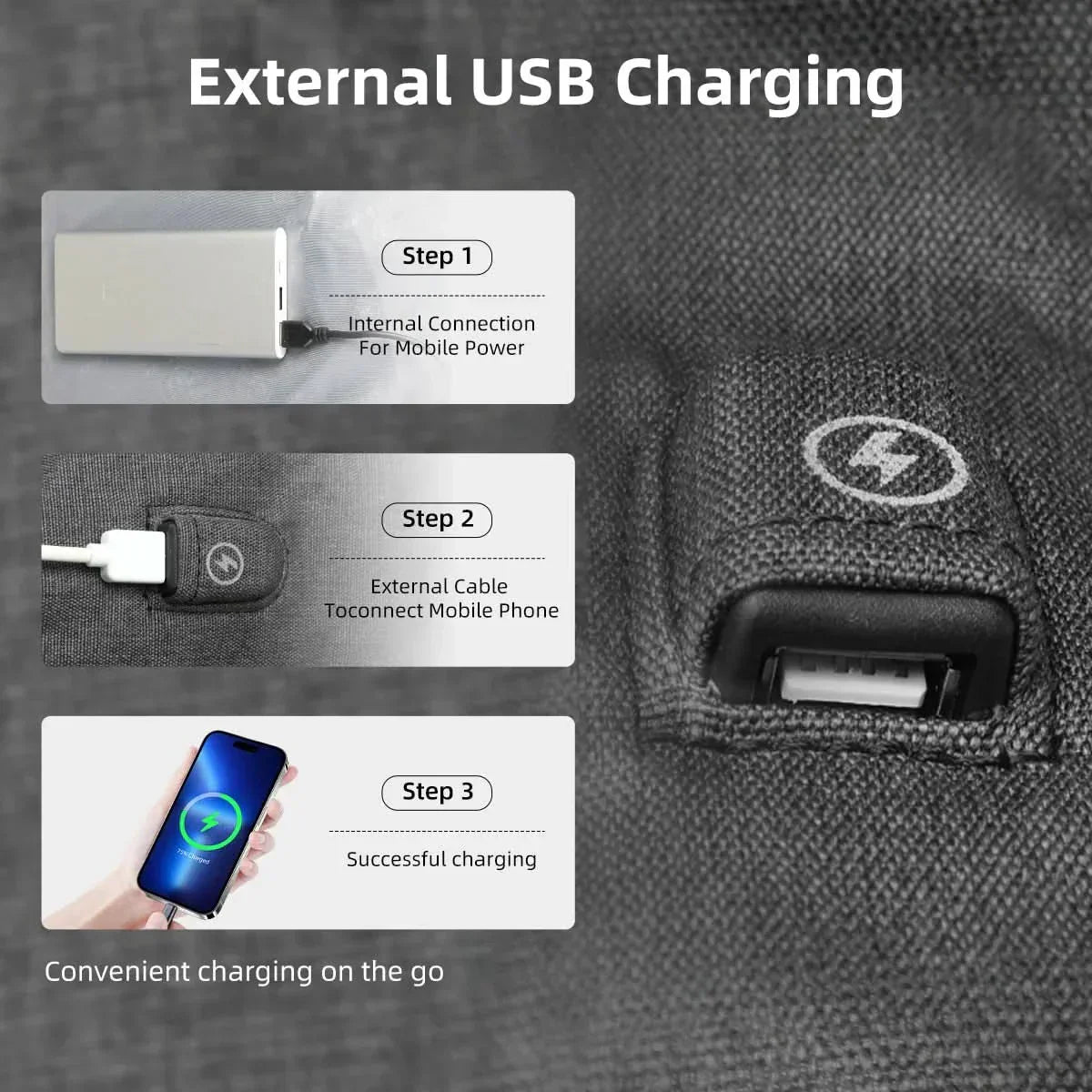 CityTrail Rolltop-ryggsekk med USB-port for utendørs bruk