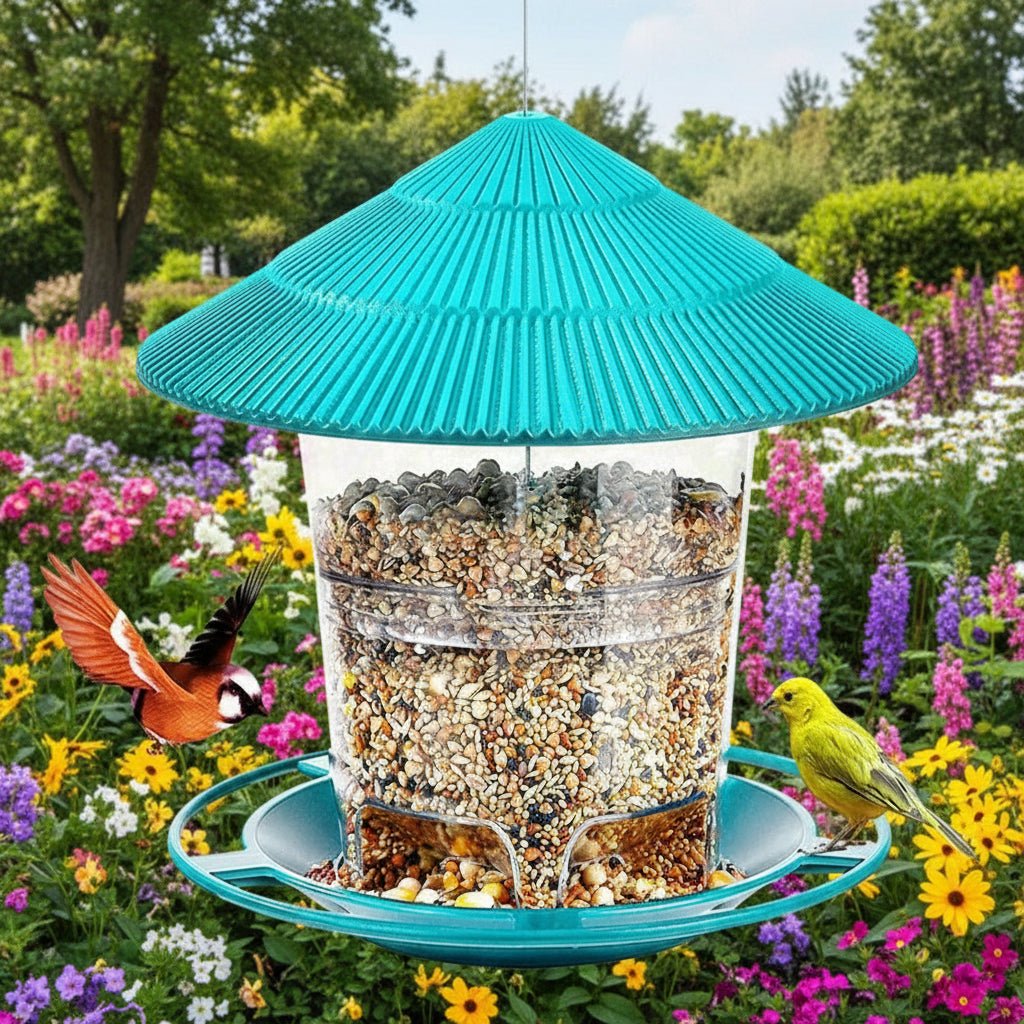 FeatherFlow Automatic Bird Feeder With Multi Hole Nut Dispenser For Backyards
