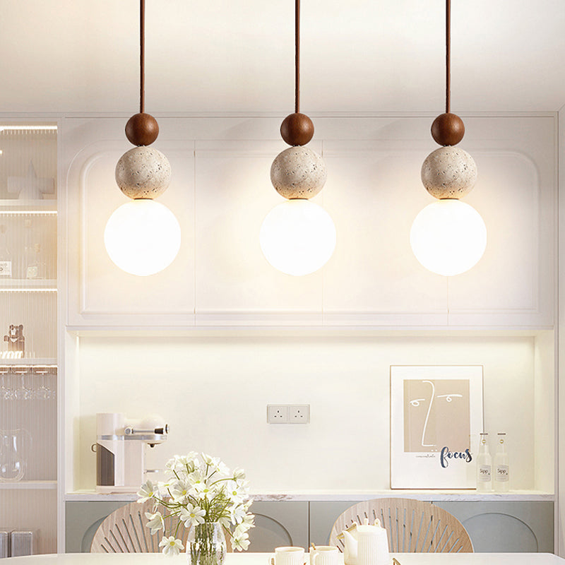Lomera Travertine Lava Stone Pendant Light With Wood