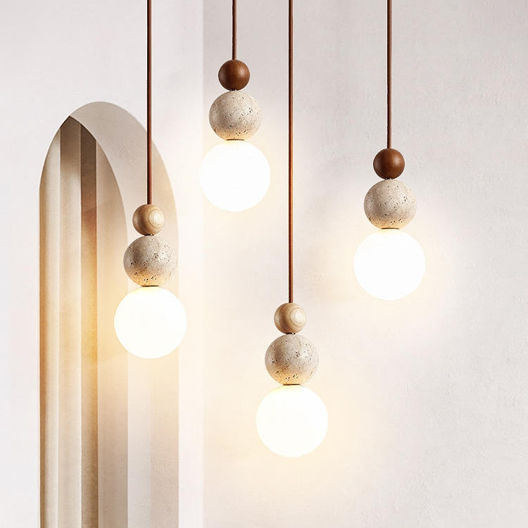 Lomera Travertine Lava Stone Pendant Light With Wood