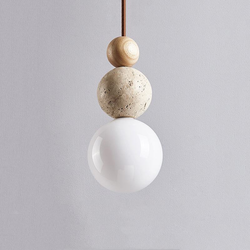 Lomera Travertine Lava Stone Pendant Light With Wood