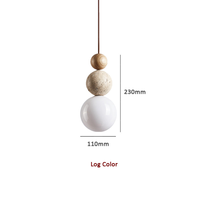 Lomera Travertine Lava Stone Pendant Light With Wood