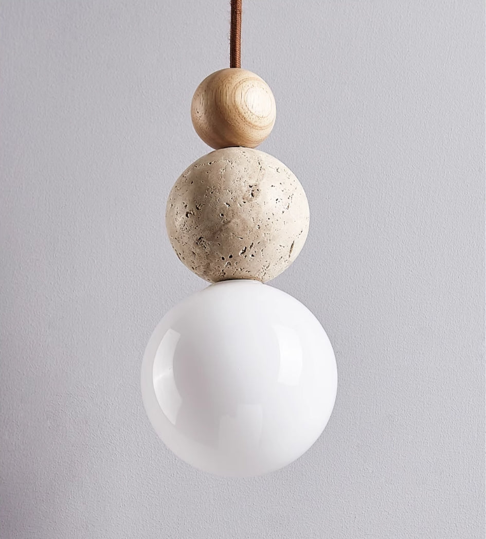 Lomera Travertine Lava Stone Pendant Light With Wood