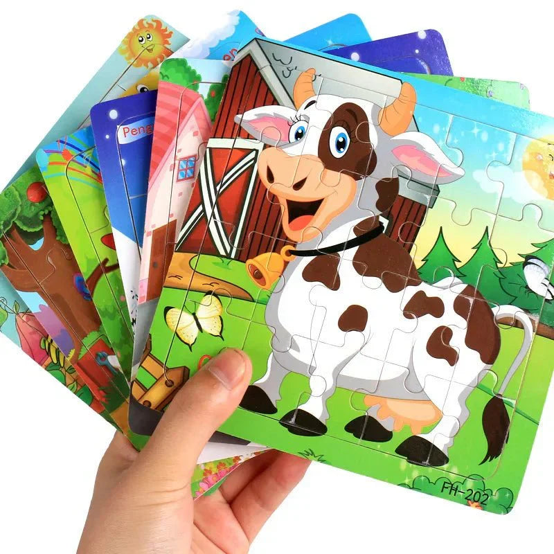 NovaNest 3D fa puzzle kisgyermekeknek: Állatok és járművek, finommotoros készségek fejlesztésére