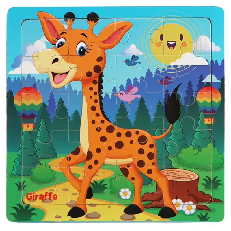 NovaNest 3D fa puzzle kisgyermekeknek: Állatok és járművek, finommotoros készségek fejlesztésére