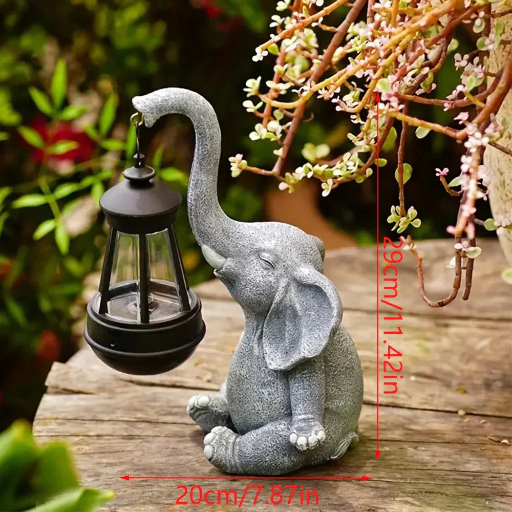ELEGLORA Elephant Statue With Solar Lantern For Outdoor Spaces