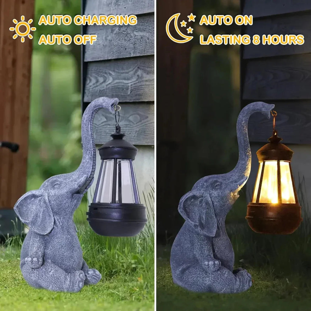 ELEGLORA Elephant Statue With Solar Lantern For Outdoor Spaces