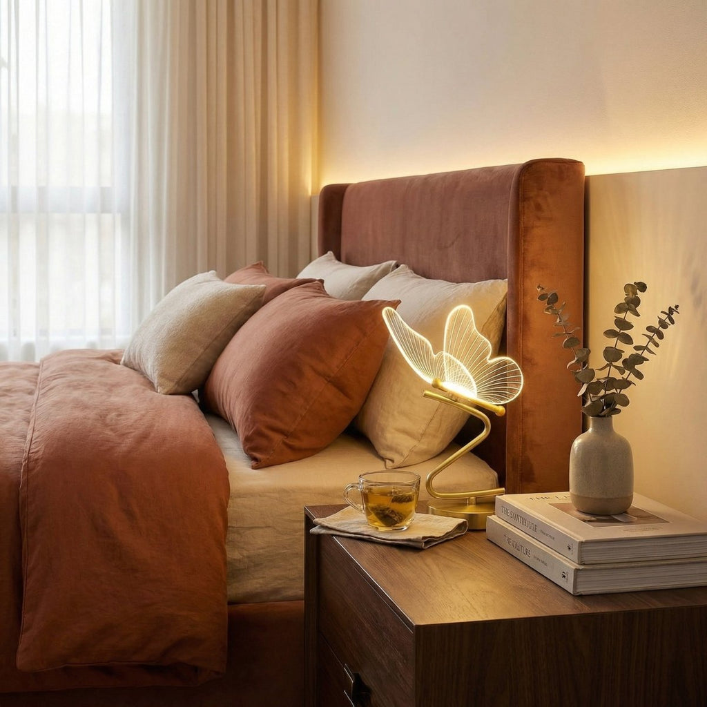 Lampă de masă Nordic Butterfly cu sticlă și metal, 16 inch