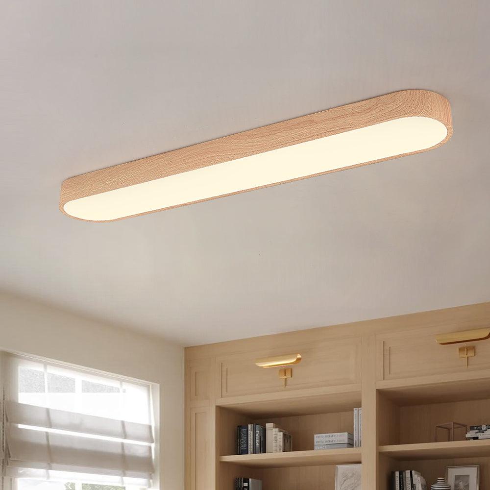 Nordic Glow LED Ceiling Flush Mount Oval with Wood Accent