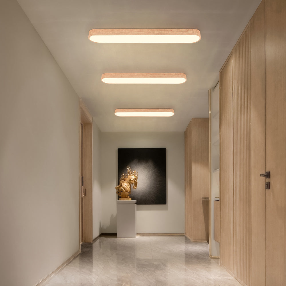Nordic Glow LED Ceiling Flush Mount Oval with Wood Accent