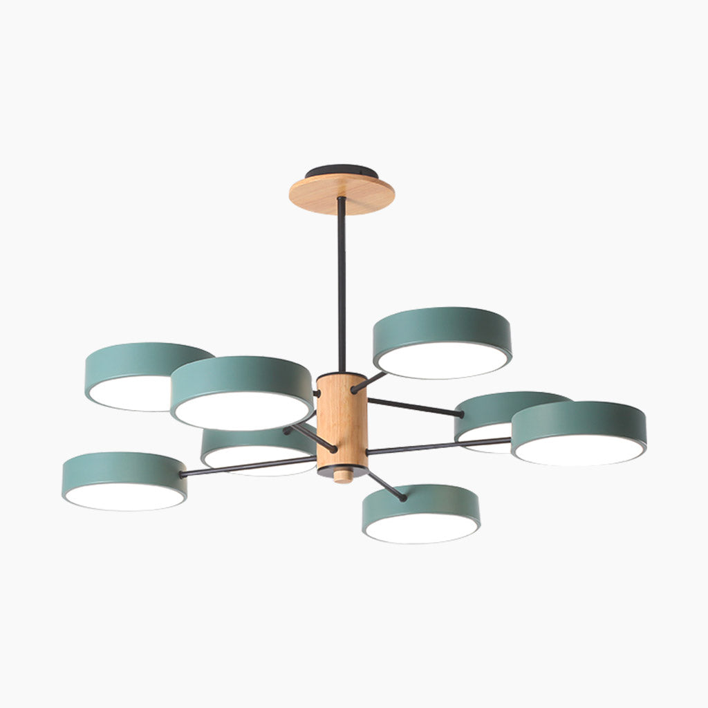 Multi-Arm Ceiling Fixture With LED Metal Frame And Wood