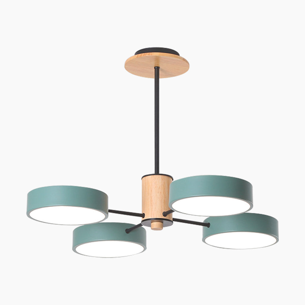 Multi-Arm Ceiling Fixture With LED Metal Frame And Wood