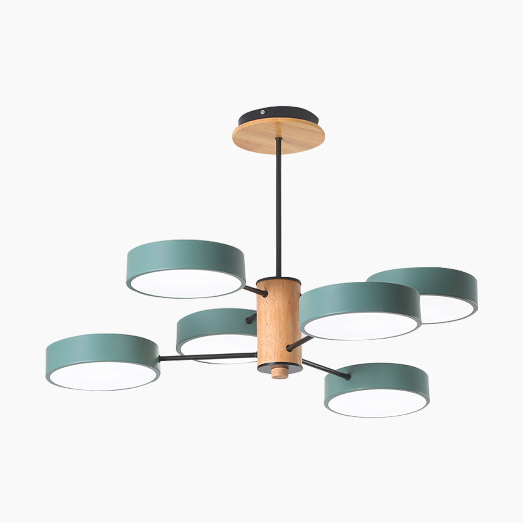 Multi-Arm Ceiling Fixture With LED Metal Frame And Wood