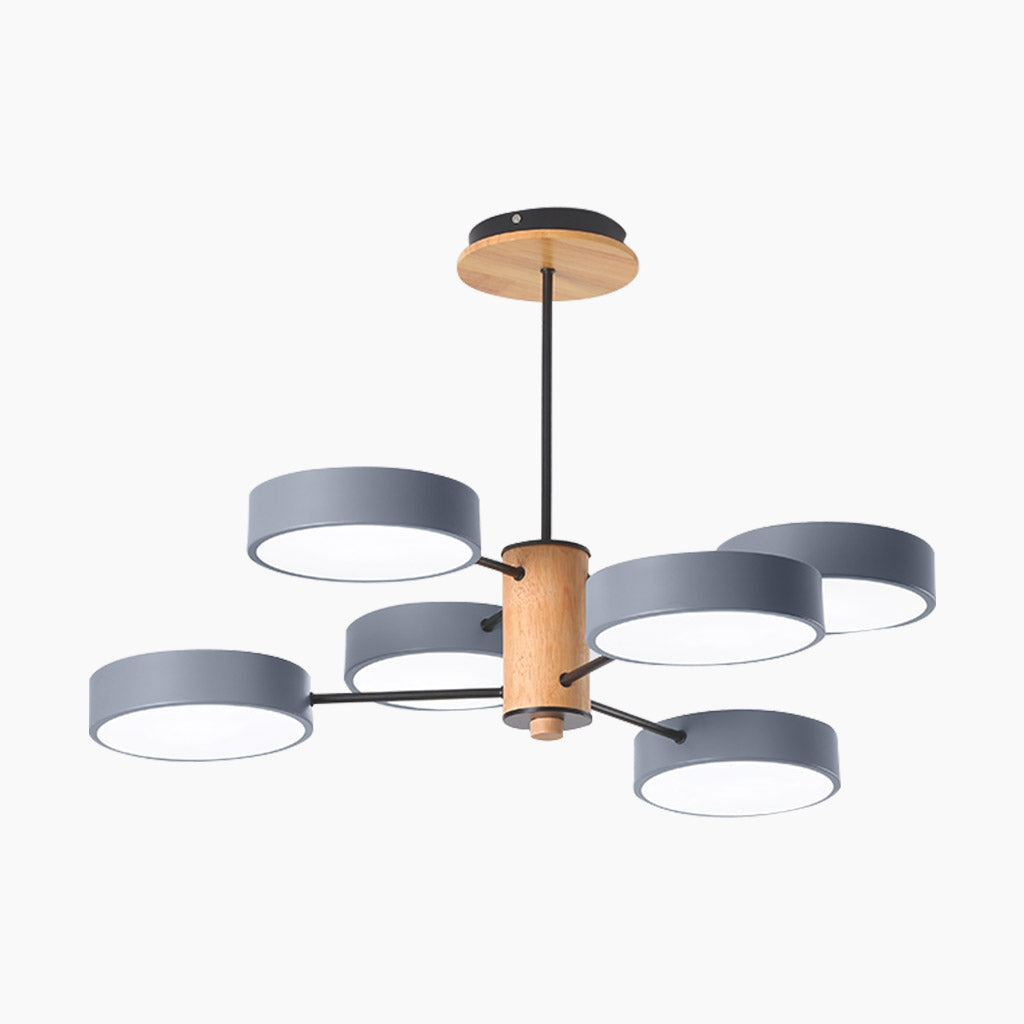 Multi-Arm Ceiling Fixture With LED Metal Frame And Wood