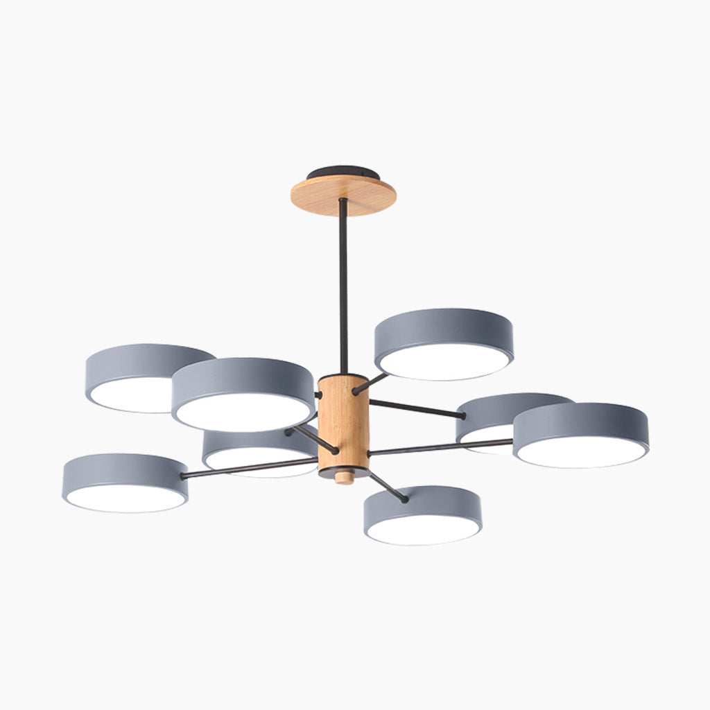 Multi-Arm Ceiling Fixture With LED Metal Frame And Wood