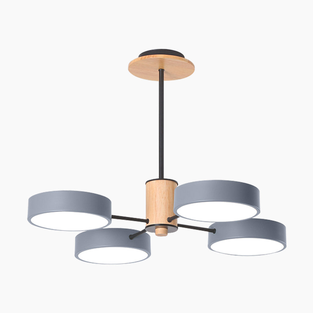 Multi-Arm Ceiling Fixture With LED Metal Frame And Wood