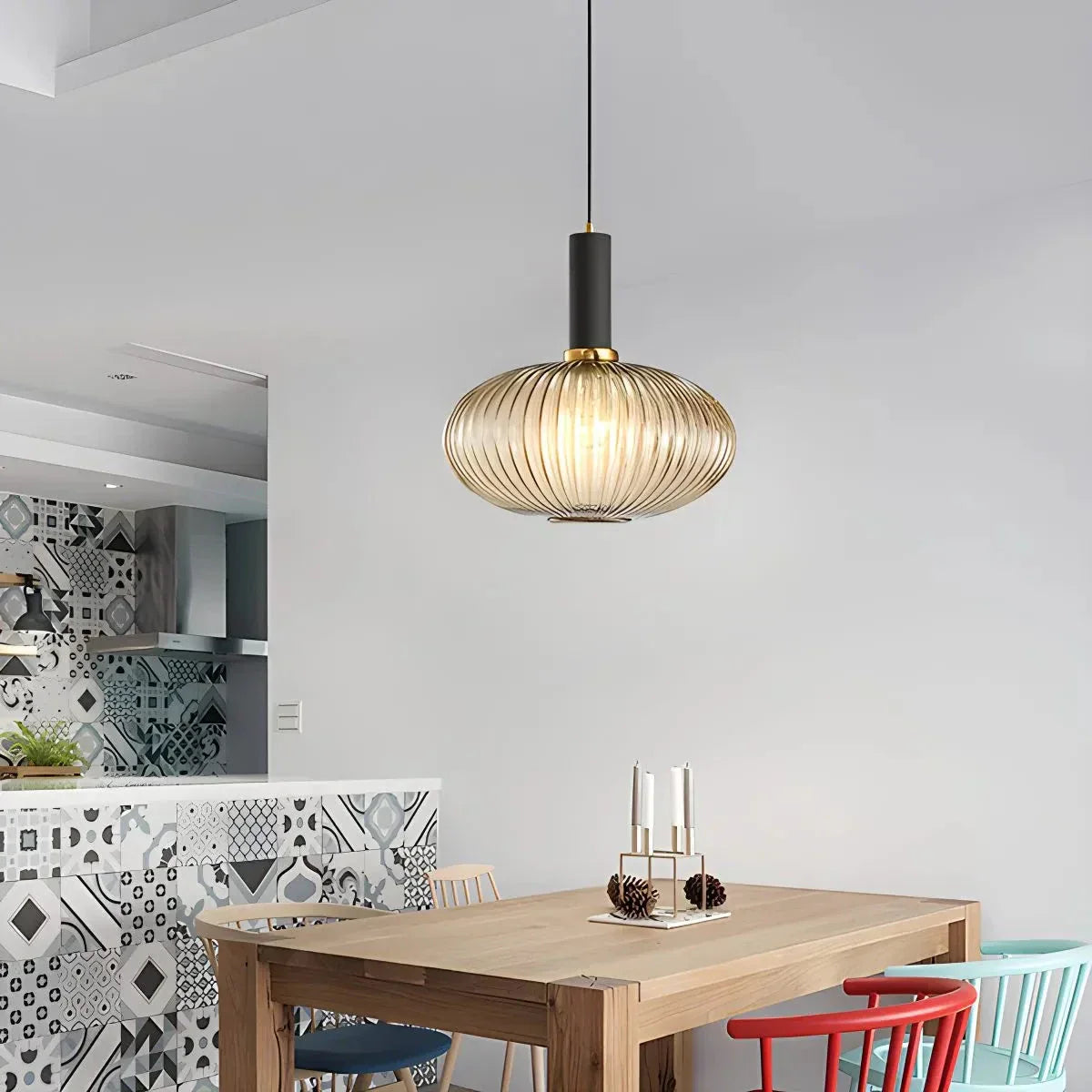 Nordic Vintage Glass Striped Pendeant Light - Orntli