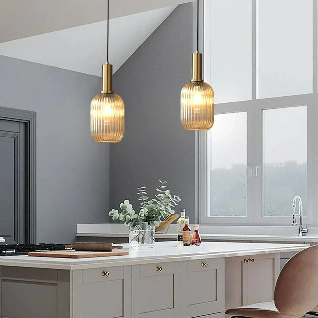 Nordic Vintage Glass Striped Pendeant Light - Orntli
