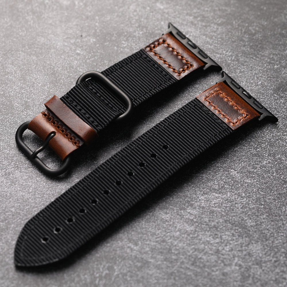 Prémiový ručně vyráběný nylonový kožený řemínek pro Apple Watch
