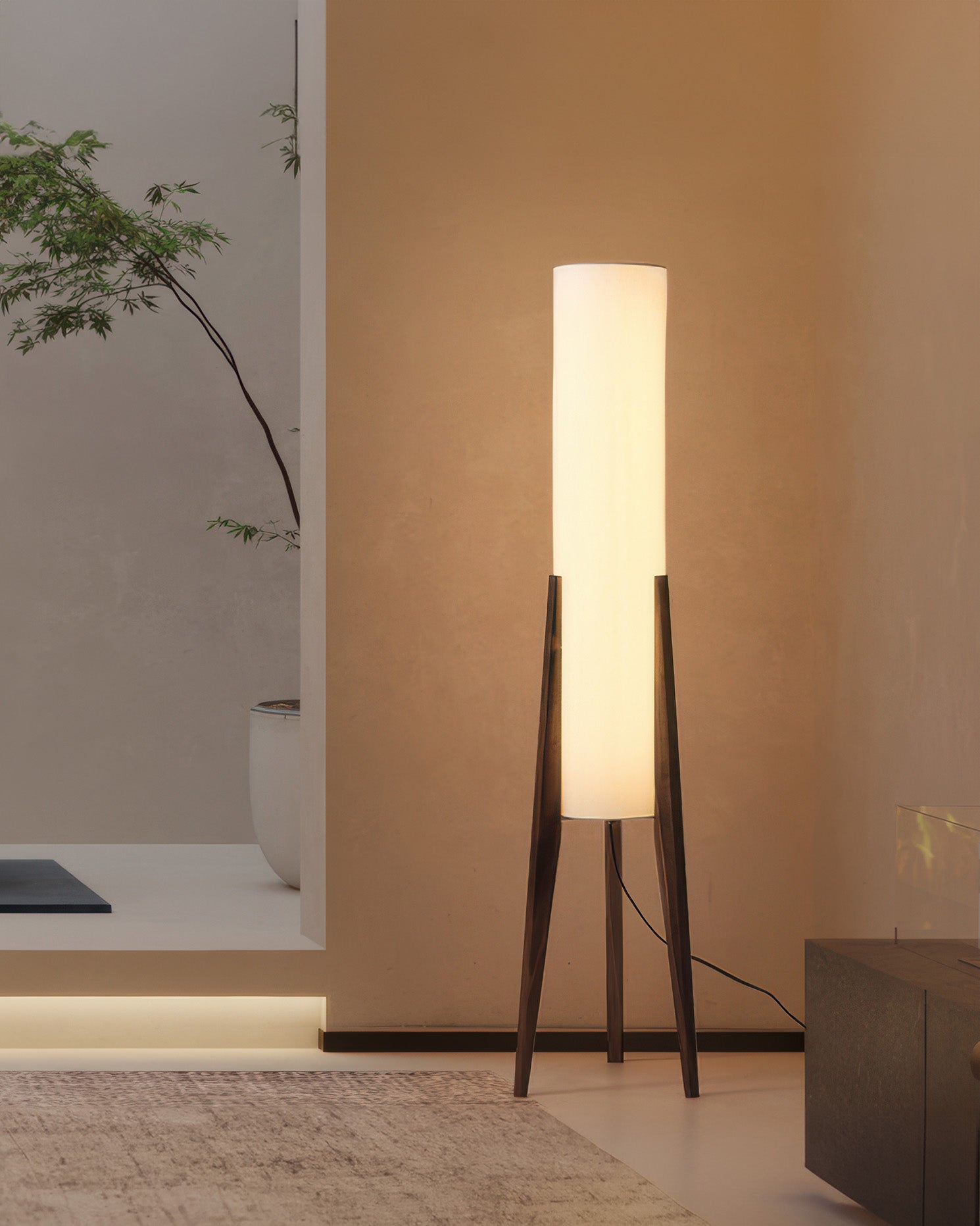 Stojací lampa z ořechového dřeva, umělecká lampa z masivu