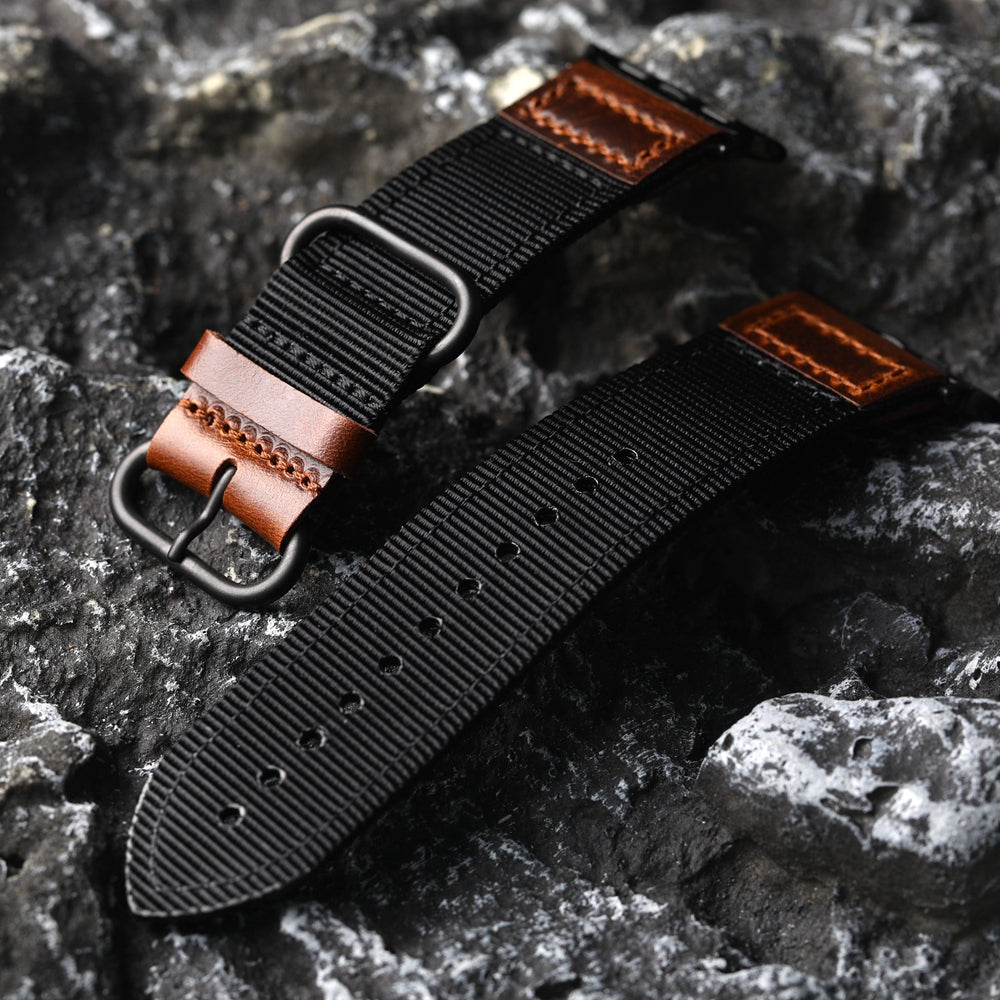 Prémiový ručně vyráběný nylonový kožený řemínek pro Apple Watch