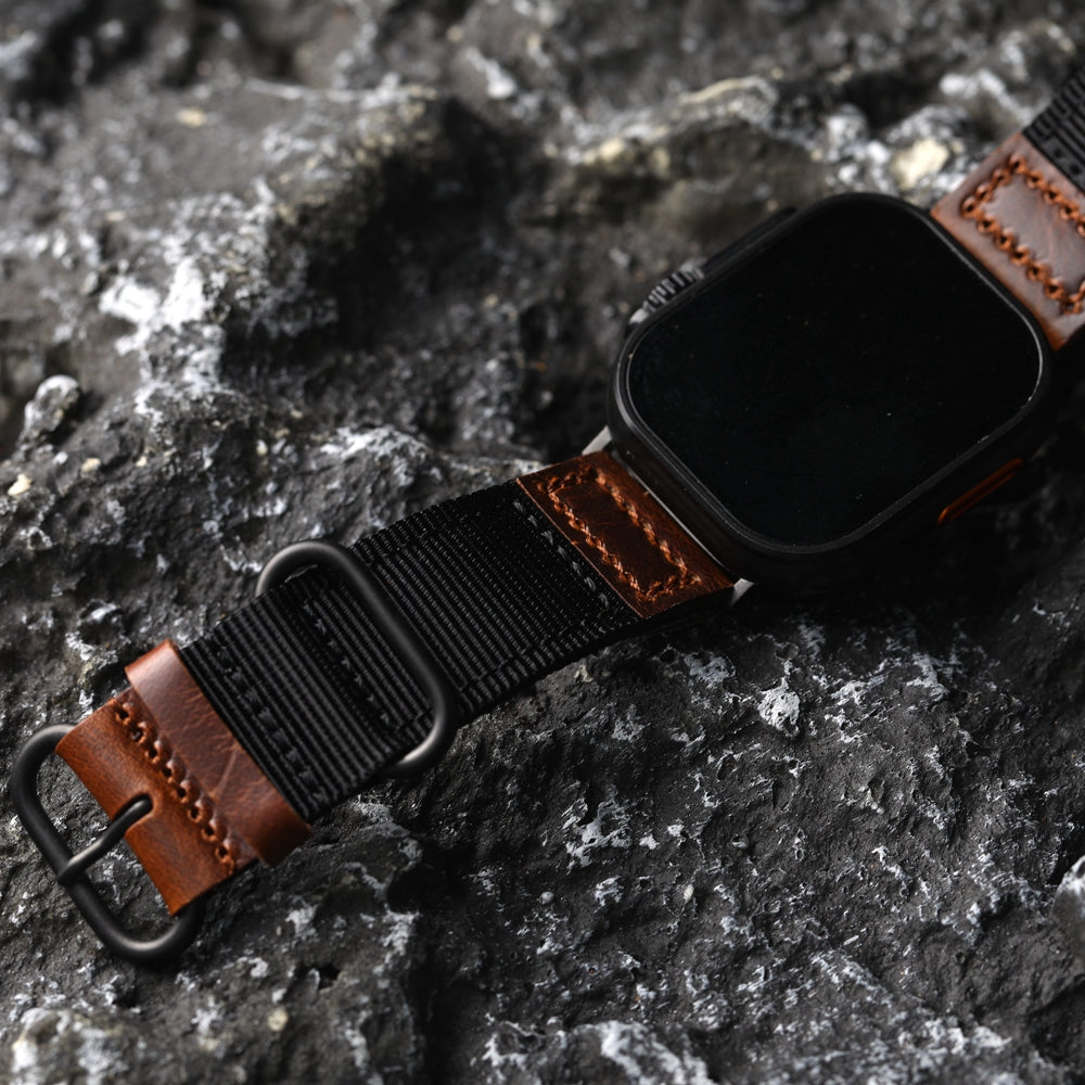 Prémiový ručně vyráběný nylonový kožený řemínek pro Apple Watch