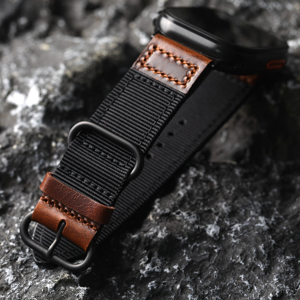 Prémiový ručně vyráběný nylonový kožený řemínek pro Apple Watch