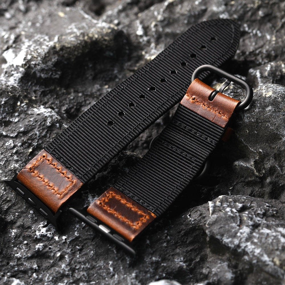 Prémiový ručně vyráběný nylonový kožený řemínek pro Apple Watch
