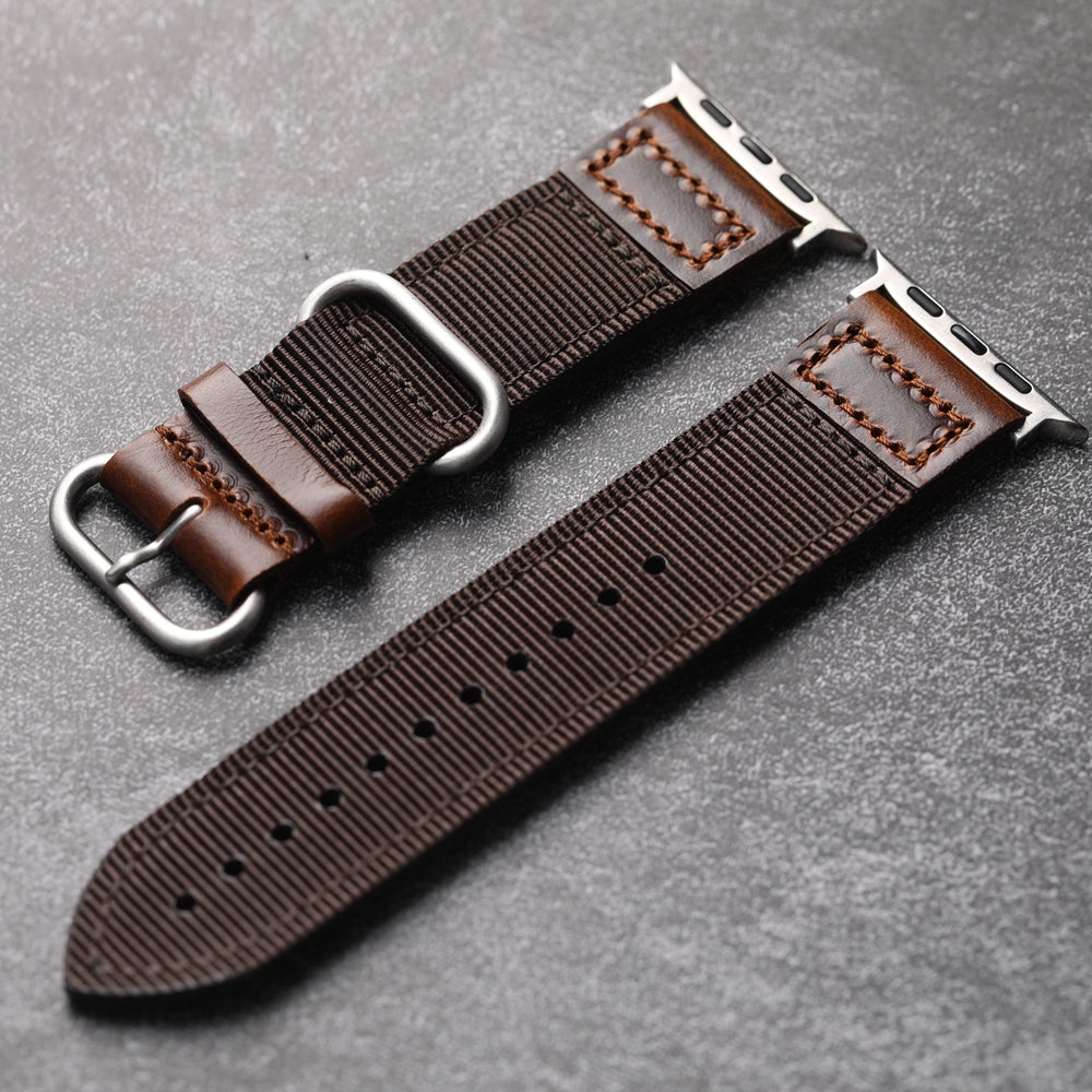 Prémiový ručně vyráběný nylonový kožený řemínek pro Apple Watch
