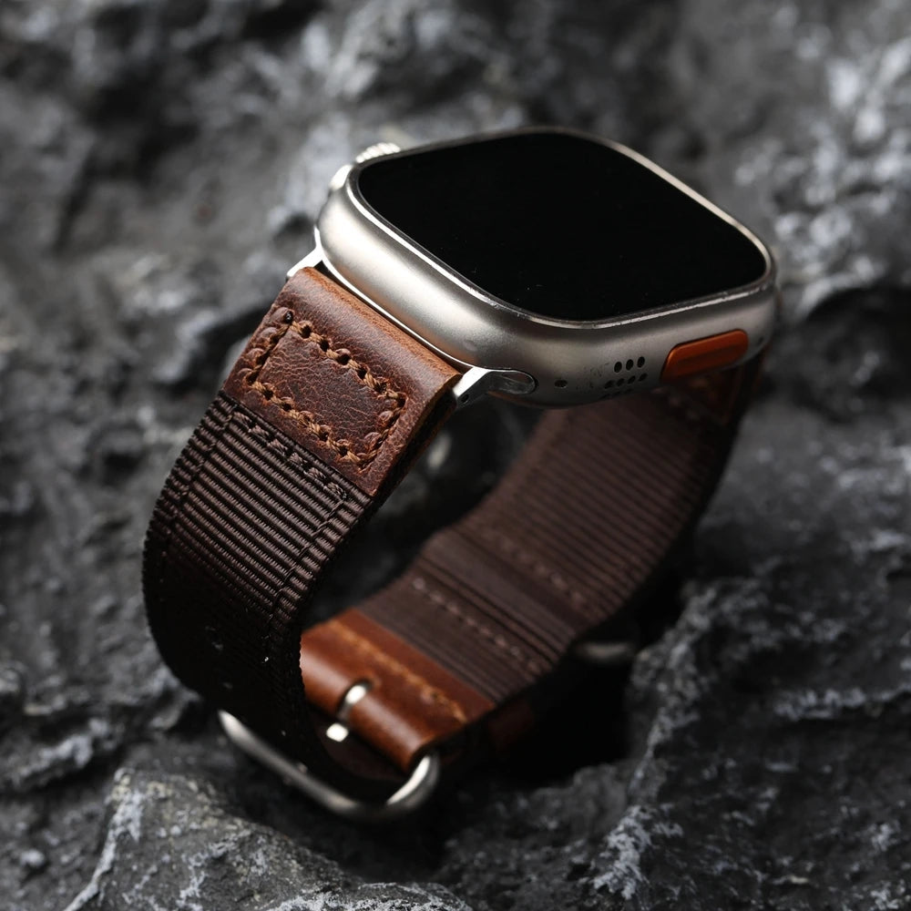 Prémiový ručně vyráběný nylonový kožený řemínek pro Apple Watch