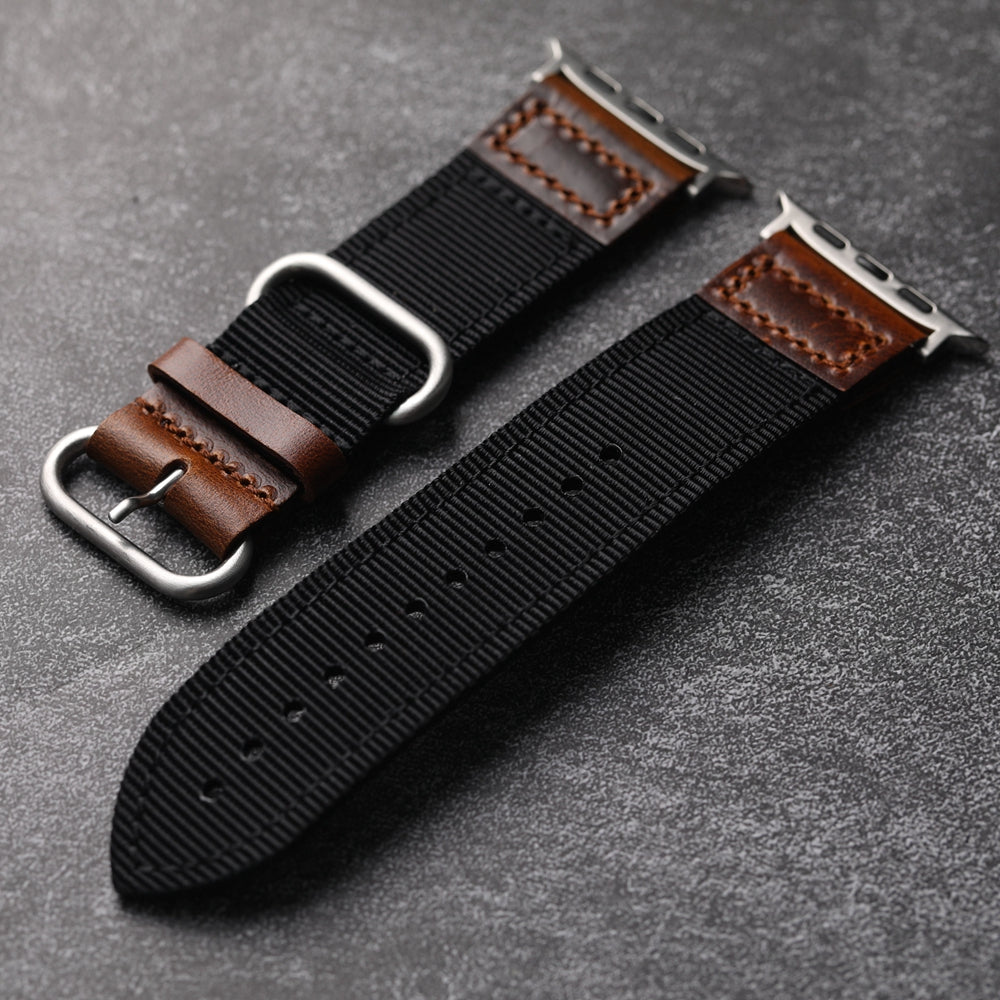 Prémiový ručně vyráběný nylonový kožený řemínek pro Apple Watch