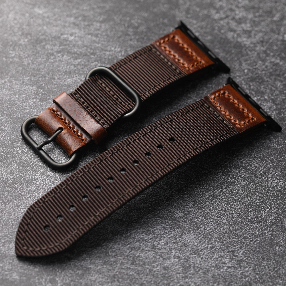 Prémiový ručně vyráběný nylonový kožený řemínek pro Apple Watch