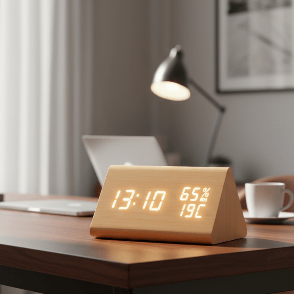 GreenWisp Digital Clock With Temperature Readout And Light Control For Small Rooms