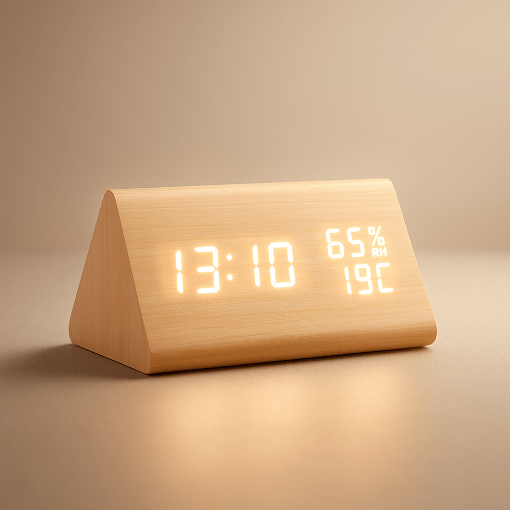 GreenWisp Digital Clock With Temperature Readout And Light Control For Small Rooms
