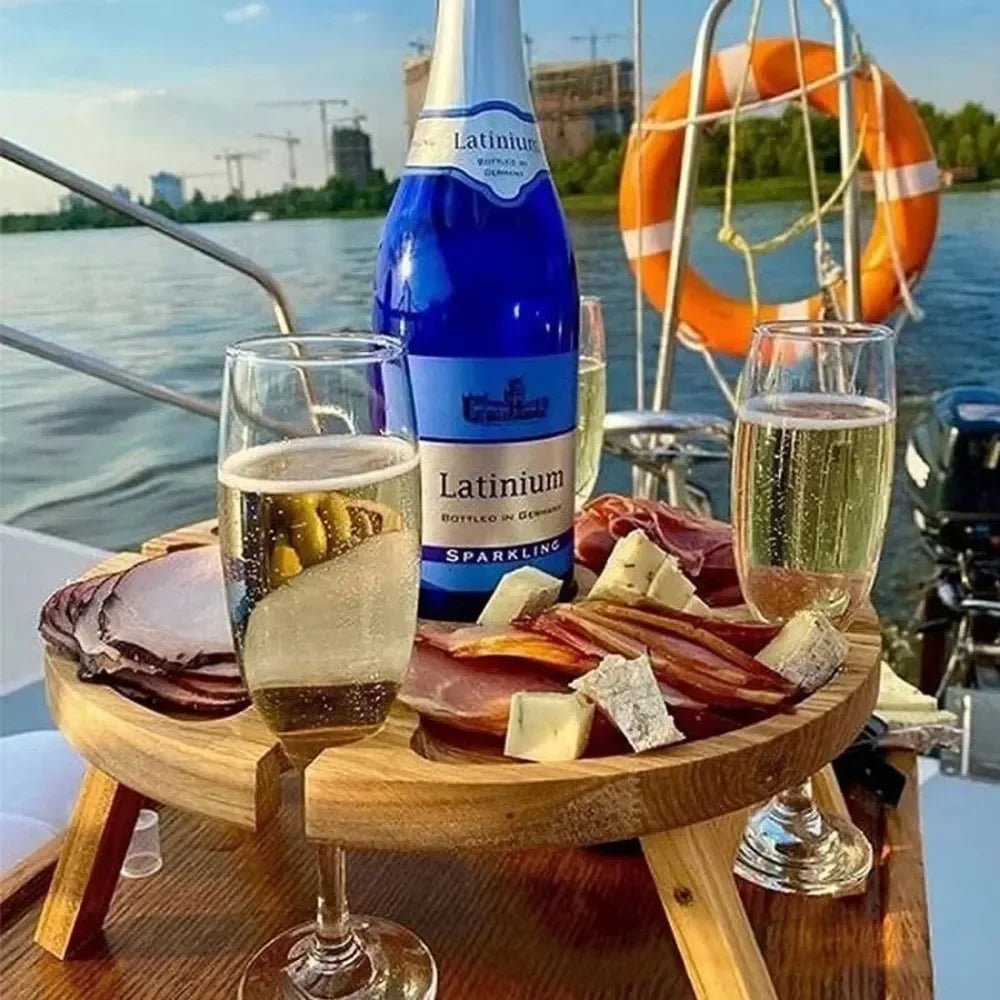 TerraWine Portable Foldable Wooden Picnic Table With Wine Holder