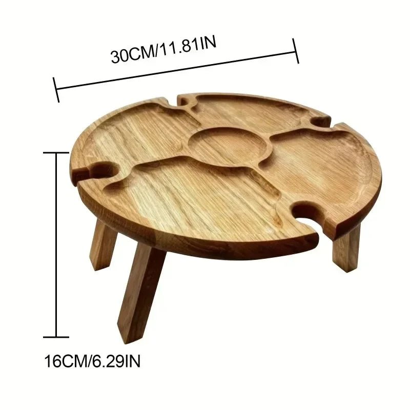 TerraWine Portable Foldable Wooden Picnic Table With Wine Holder