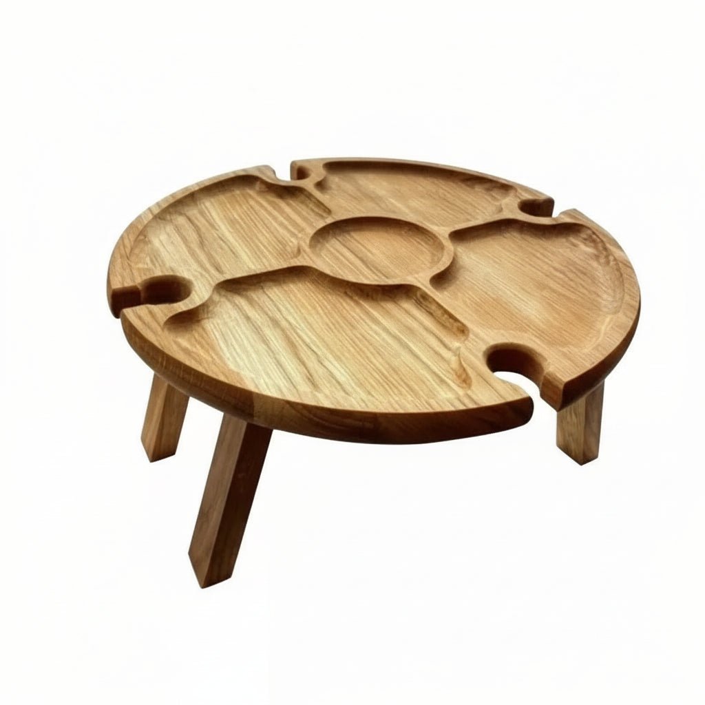 TerraWine Portable Foldable Wooden Picnic Table With Wine Holder
