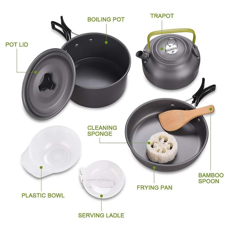 Zestaw naczyń kempingowych Outdoor Essentials do podróży, lekki zestaw do łatwego przygotowywania posiłków