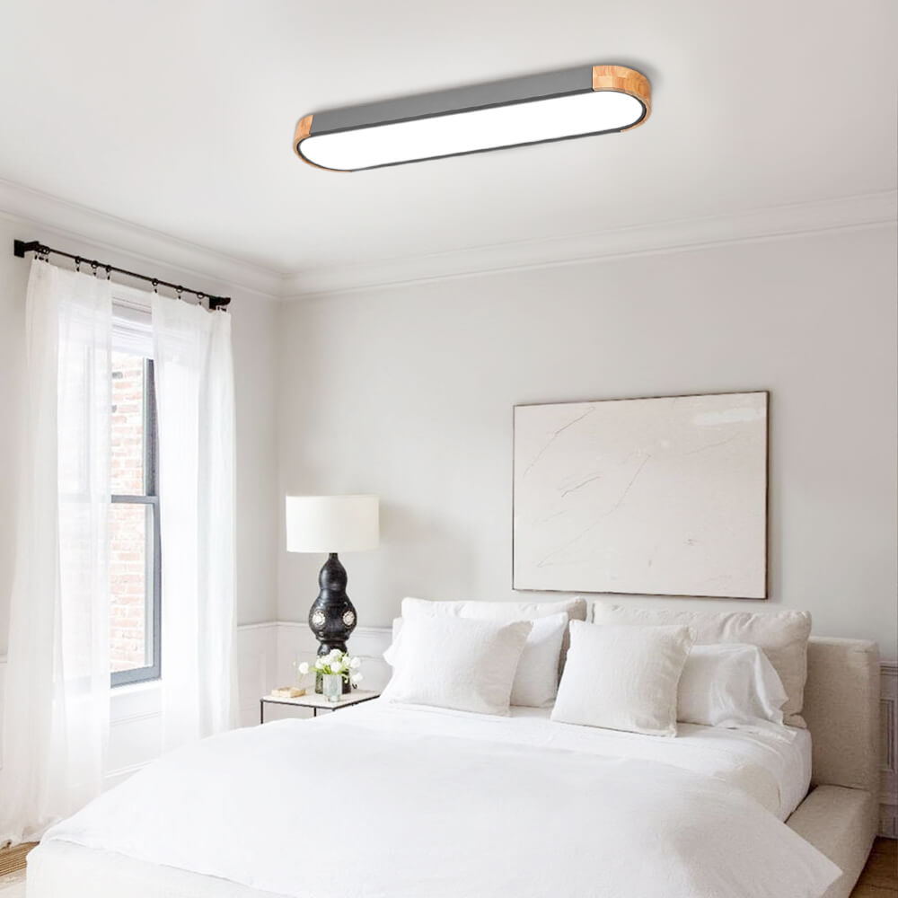Oval innfelt taklampe for stue | Dimmbar LED med tre-detalj