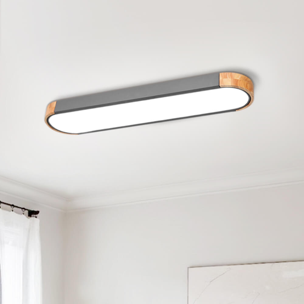 Oval innfelt taklampe for stue | Dimmbar LED med tre-detalj