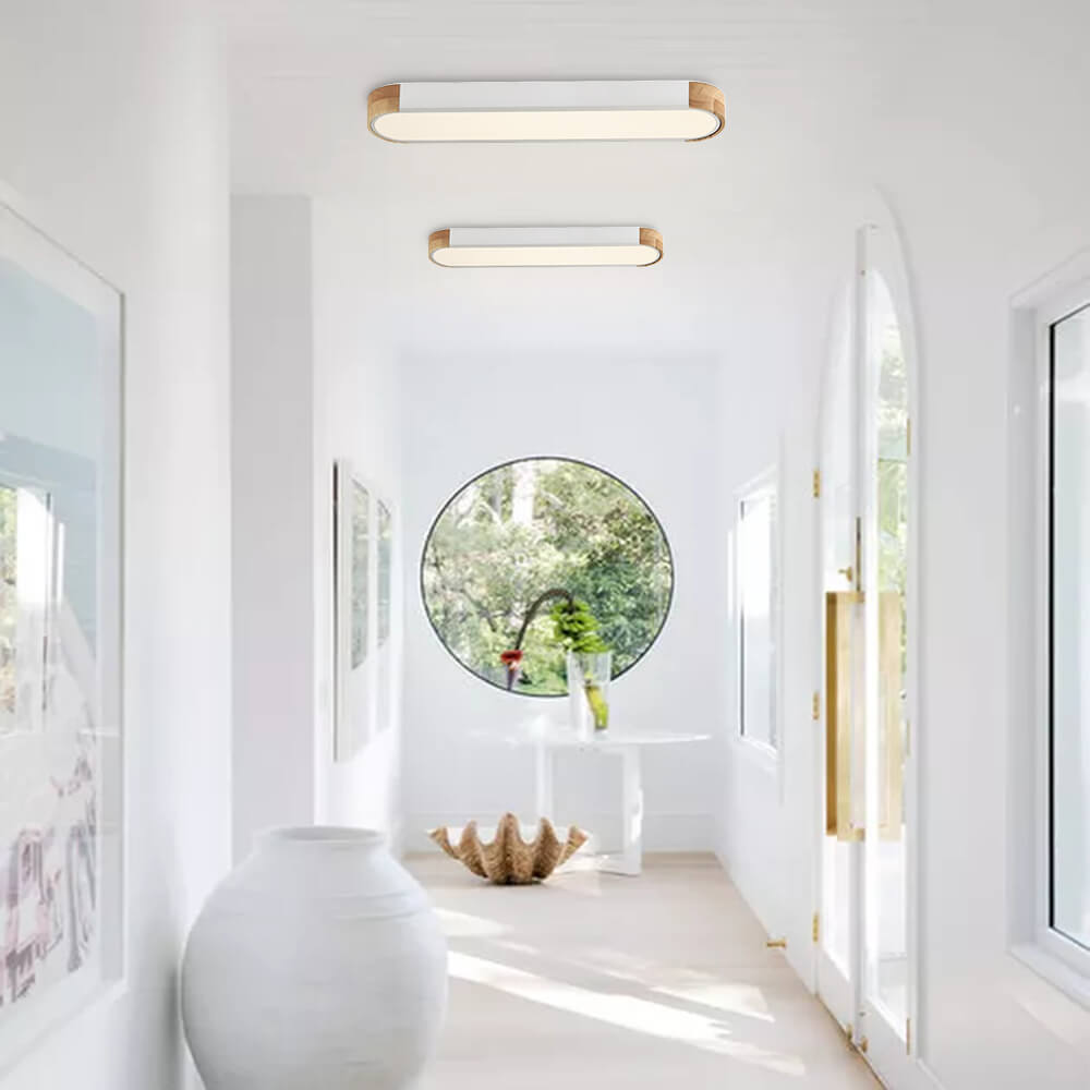 Oval innfelt taklampe for stue | Dimmbar LED med tre-detalj