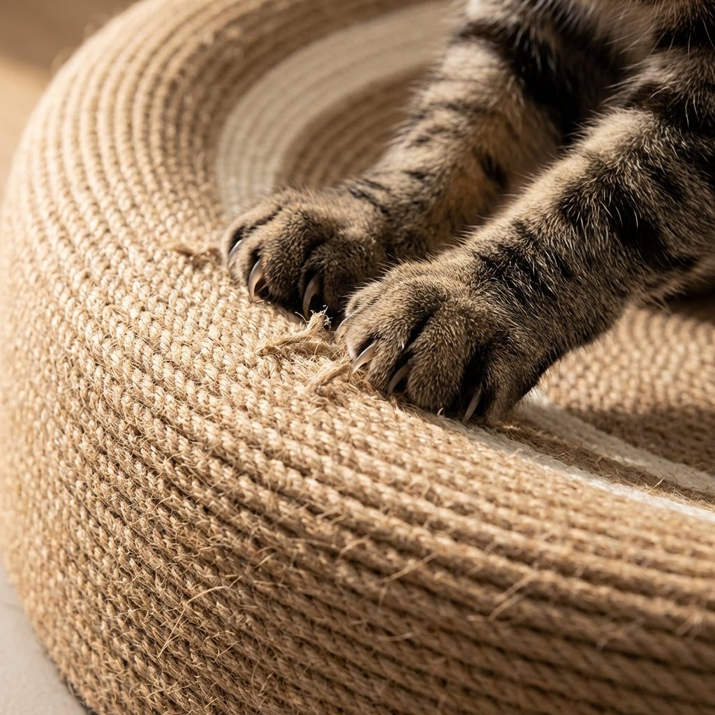 Oval katte-sisal kradsebræt, fladt eller vægmonteret, inkl. legetøjsbold