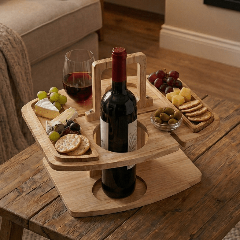 Heritage Grove Wooden Picnic Table With Divided Compartments For Wine And Food