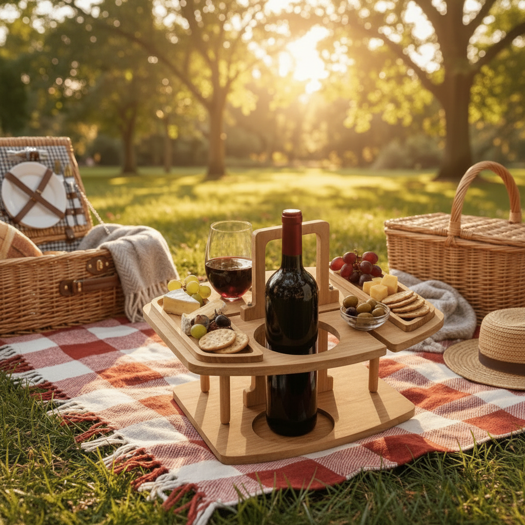 VINETABLE Zarif Açık Hava Şarap Anları İçin Piknik Masası Ahşap Kaplama