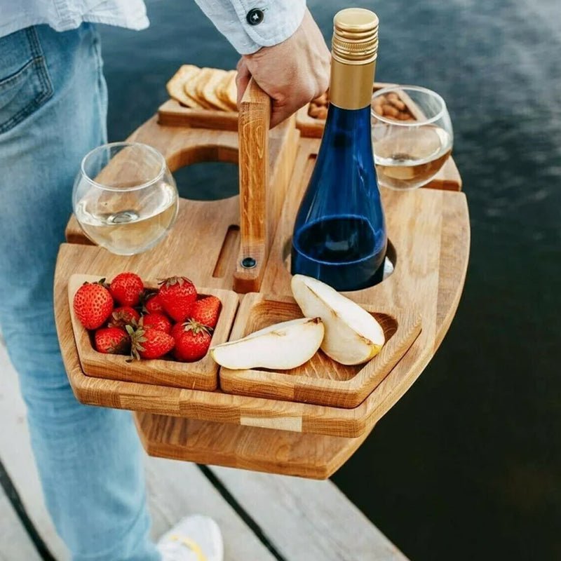 Heritage Grove Wooden Picnic Table With Divided Compartments For Wine And Food