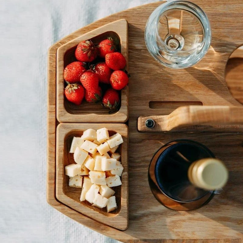 Heritage Grove Wooden Picnic Table With Divided Compartments For Wine And Food