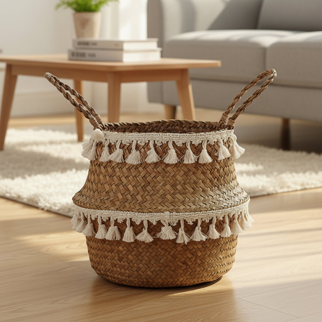 Evergreen Bamboo Basket Handmade Foldable Storage for Home Plant Lovers