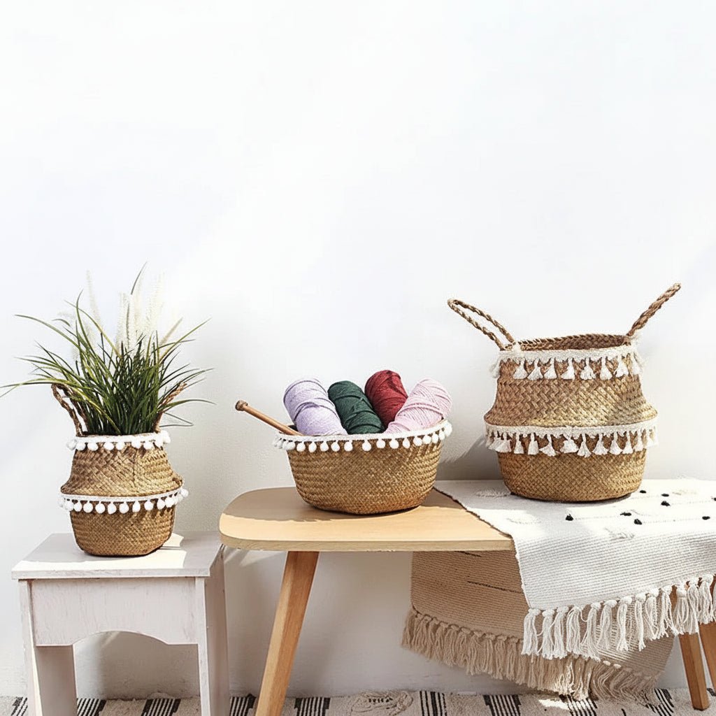 Evergreen Bamboo Basket Handmade Foldable Storage for Home Plant Lovers