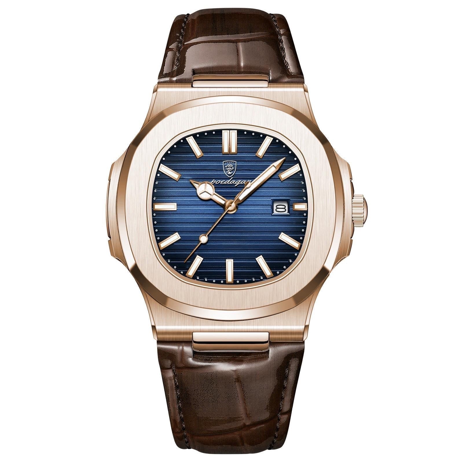 Royale rosaguld 41 mm kvarts armbåndsur med læderrem